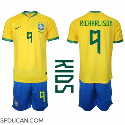 Dječji Nogometni Dres Brazil Richarlison #9 Domaci SP 2022 Kratak Rukav (+ Kratke hlače)